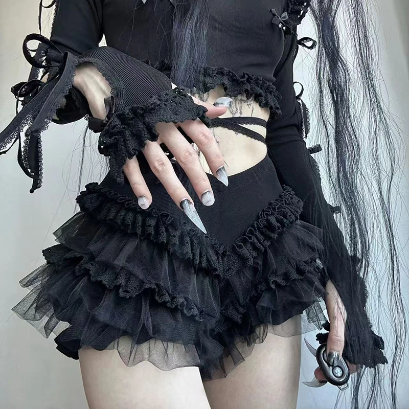 Gothic Lace Patchwork Skirts Women Y2K Sexy Low Waist Streetwear Mini Shorts Skirts Fashion Dark Academic All Match Tutu Skirts