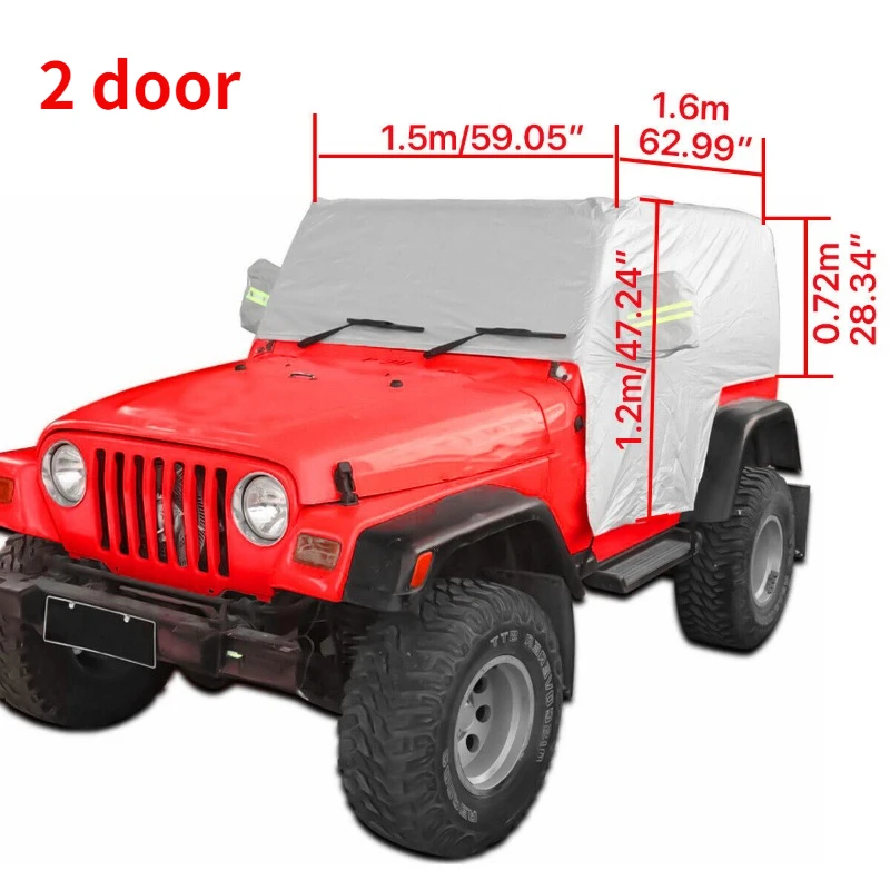 Silver SunShield Cover For Jeep Wrangler TJ 1997-2006 Snow Rain Cover Weatherproof Half Car Cover Body Dustproof UV Protector