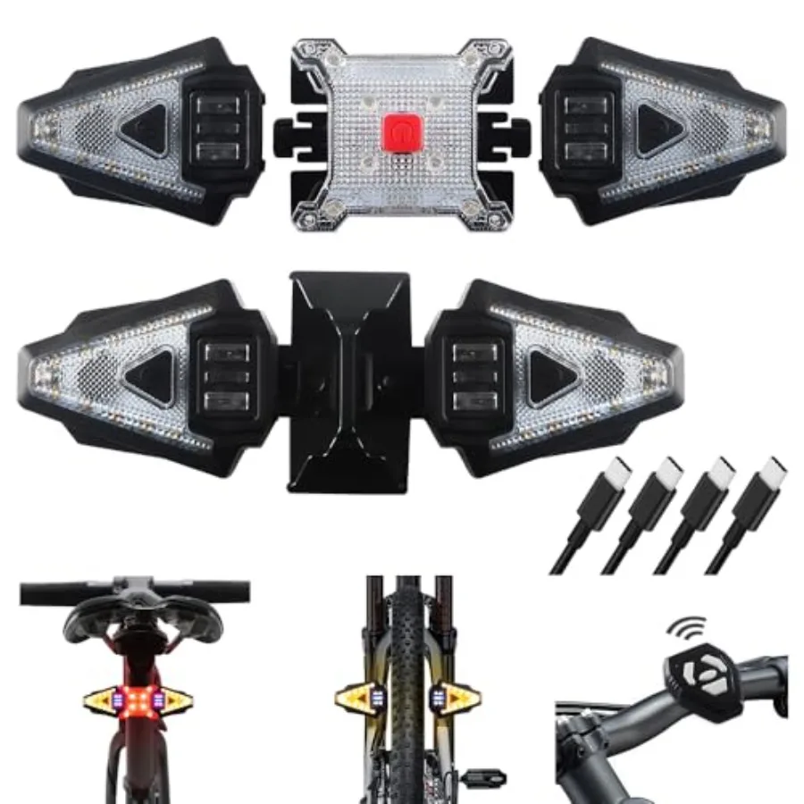 5 PCS Bike Tail Light with Turn Signals, Split USB Rechargeable Bike Turn Signal Front and Back, Wireless Remote Control Bicycl