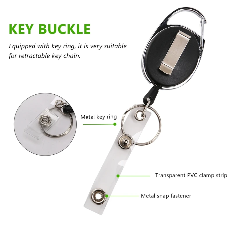 2 Pcs Badge Tether With Clips Retractable Badge Reel Carabiner Reel Clip Card Holders For ID Card Key Badge Holder