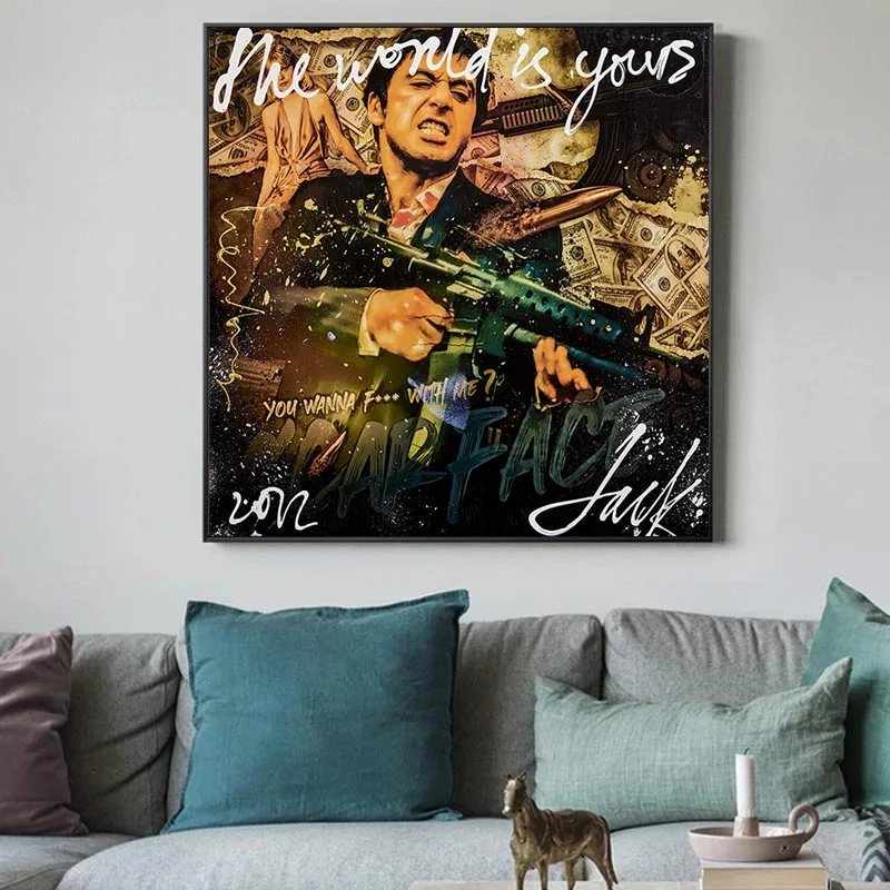 Abstract Tony Montana Scarface Poster Classic Movie Canvas Painting Print Graffiti Wall Art Picture Home Decorative Cuadros