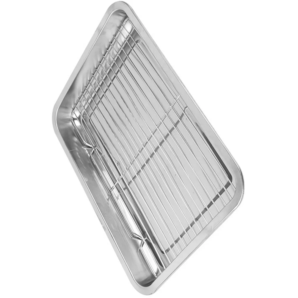 1 set Stainless Steel Drain Pan Fried Food Serving Tray Filter Snacks Storage Rack Dessert Barbecue Plate Household Food