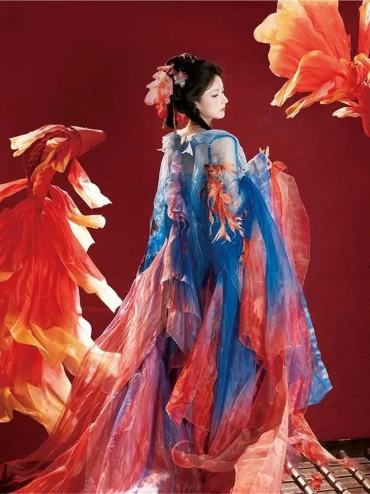 Multi-layered heavy embroidery color-blocking dress for Hanfu women