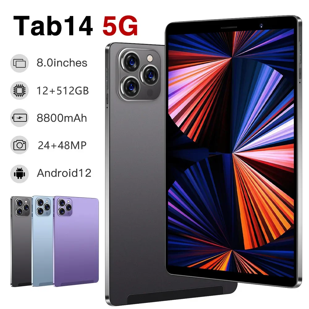 Gobal Version New TAB14 Tablet Pc 8 Inch  Android 12 Bluetooth 12GB 512GB Deca Core Google Play WPS 5G/4G WIFI Hot Sales Laptop