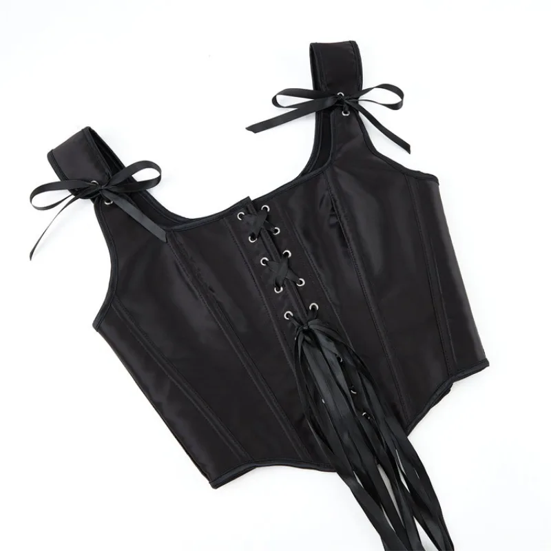 Black Checker Corset Sexy Lace-up Bustier Shapewear Support Gather Female Waist Slimmer Gothic Corsets Crop Vest Top Adjustable