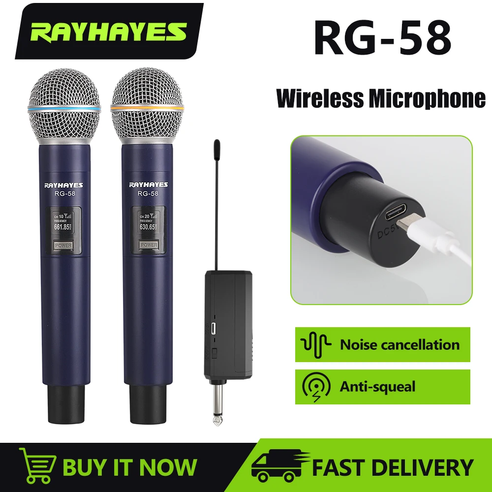 RAYHAYES Karaoke Wireless Microphone Rechargeable Handheld Singing Party 2 Pcs Mikrofon Wireless