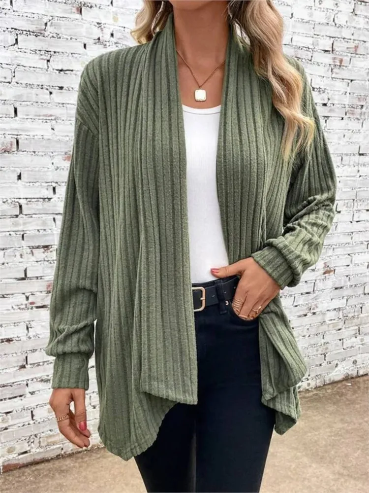 

Solid Color Pit Patterned Fleece Pocket Cardigan Women's Autumn Winter New Style Long Sleeved Loose Irregular Cardigan Jacket
