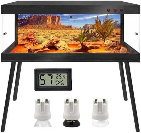 

ROYXEN 81-Gallon Reptile Tank – Black Tempered Glass Enclosure with Leg Stand for Bearded Dragons, Chameleons, Snakes (48"x20"x2