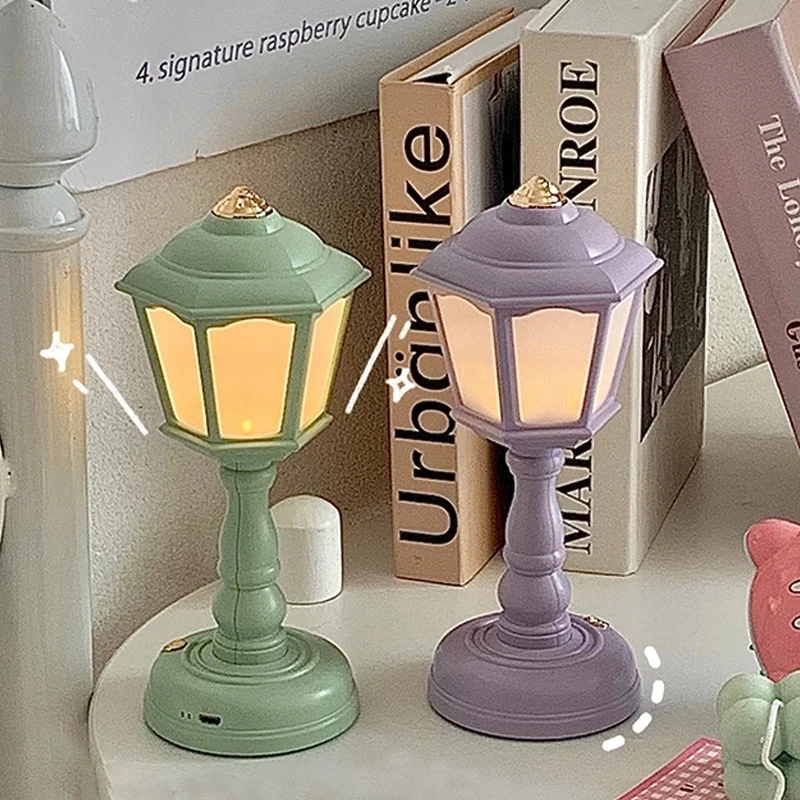 Retro Desk Lamp LED Touch Dimmable Bedside Lamp Creative Gift Home Decor Mini Night Light Street Lamp Design Charging Table Lamp