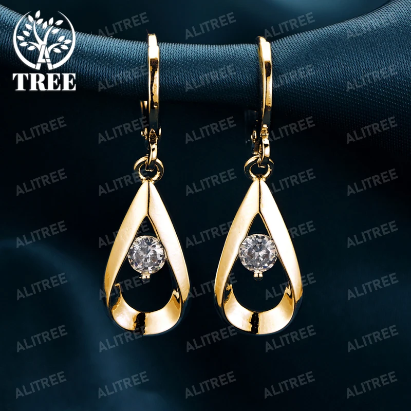 ALITREE 18K Gold 925 Sterling Silver Zircon Water Droplets Earrings For Women Party Wedding Drop Earring Fashion Charm Jewelry