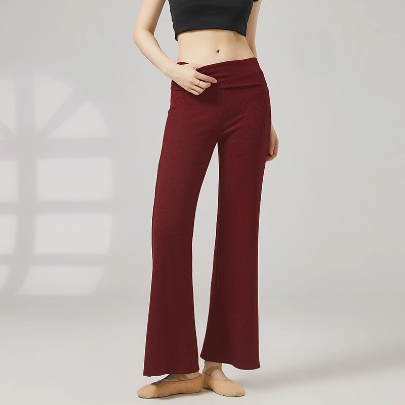 سراويل نسائية للرقص الكلاسيكي الحديث بطول الأرض وخصر عالي محبوك متوهج قليلاً سراويل ممارسة يومية غير رسمية