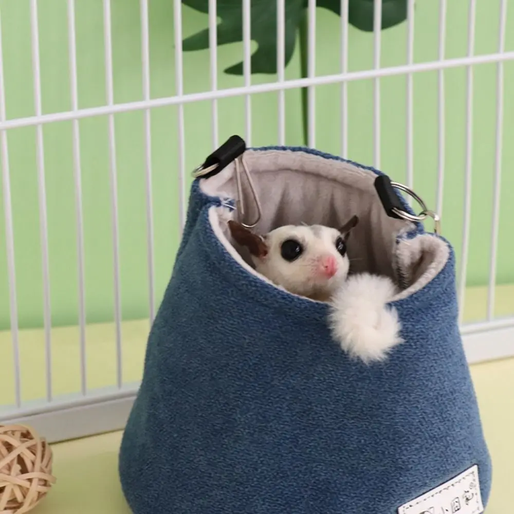 

Small Animals Hang Bed Opening Winter Sugar Glider Pouch Cloth/ Soft Hamster Hanging Bed Warm with Hook Squirrel Bed Cage Winter
