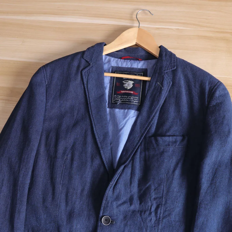  Vintage Washed Linen Blend Men's Casual Fashion Autumn Suit Jacket Standard Fit Double Slit Long Sleeve Business Ca...