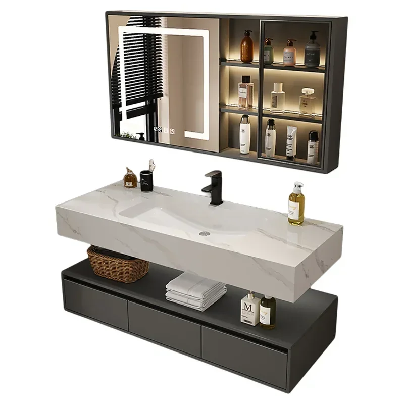 الحديثة بسيطة مرآة حمام خزانة روك لوحة الغرور مع بالوعة خزانة حمام أثاث المنزل الموضة Baños Muebles FYBC