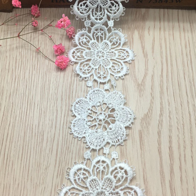 

45Yds White Black Flower Embroidery Lace Appliqued Fabric Ribbons Lace Fabric Sewing Trims Patch Scrapbooking