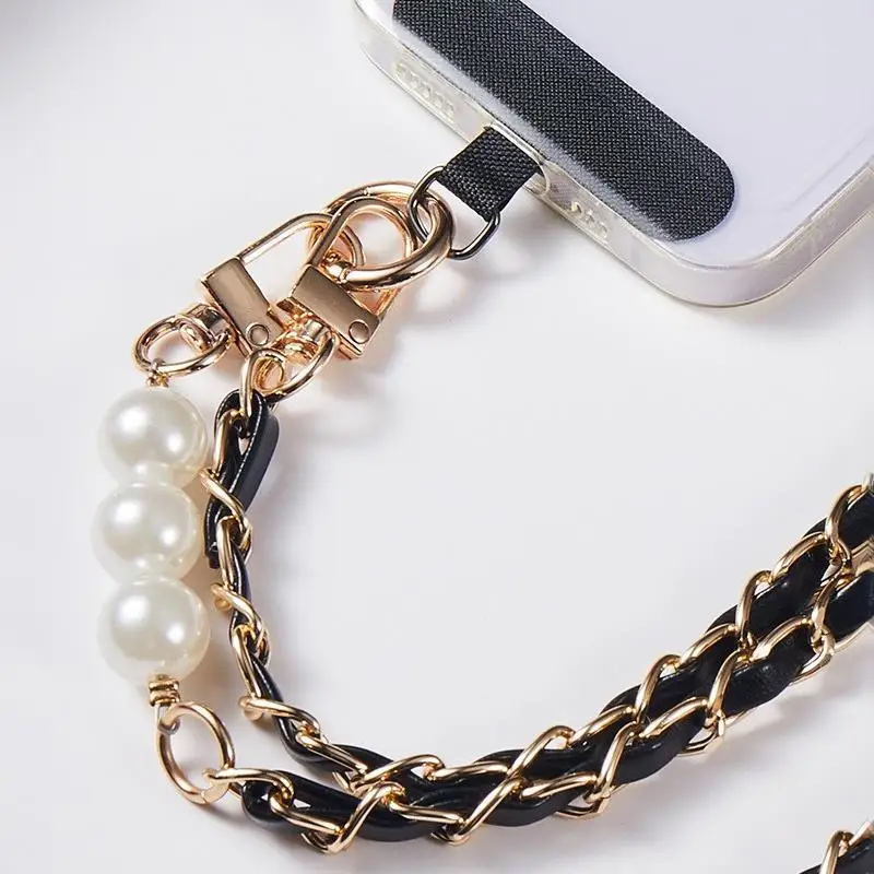 Luxuriöse Universelle Handy-Umhängetasche aus Leder mit Perlen-Accessoires, Handy-Lanyard, Diagonale Kreuztasche zur Dekoration – Detail 12