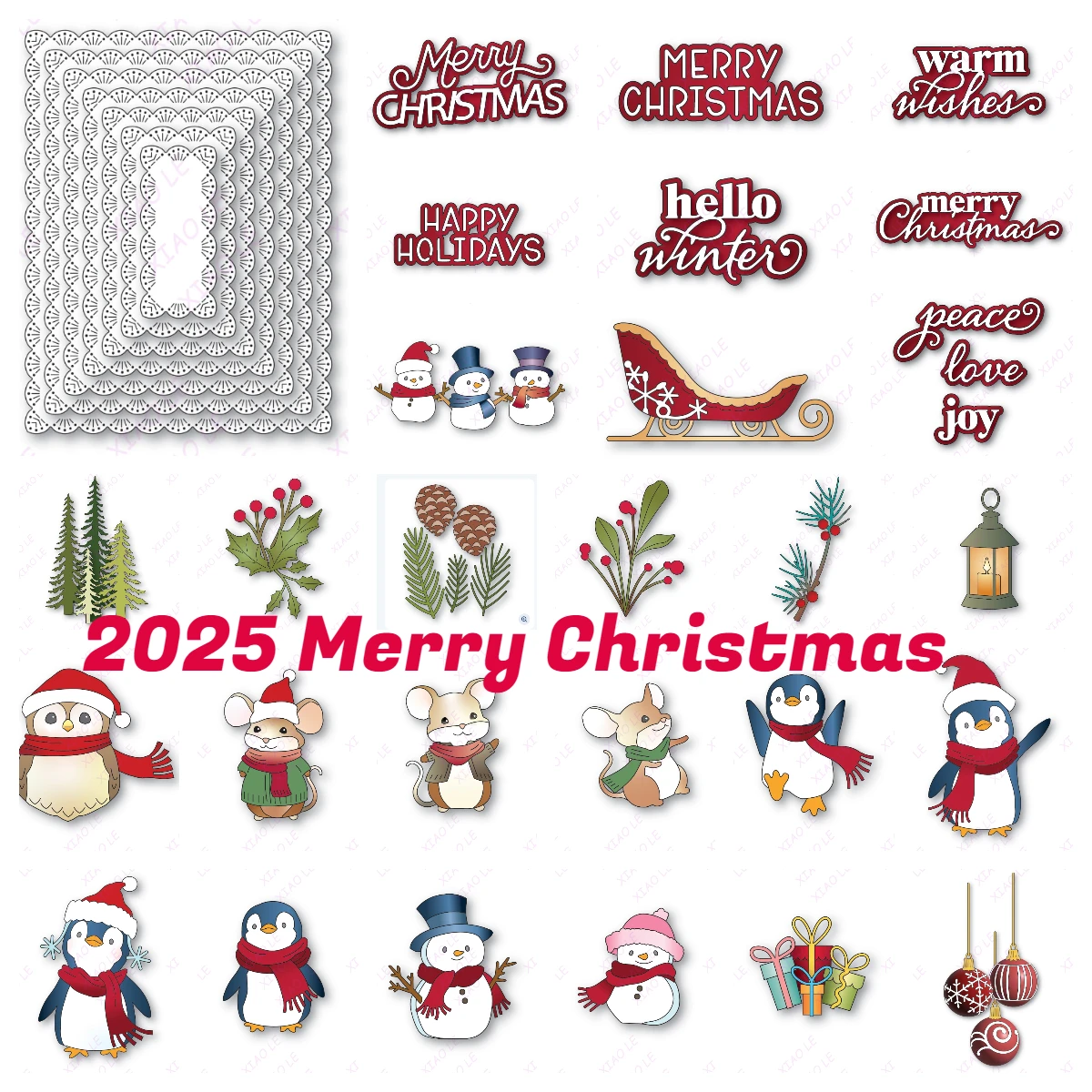 Merry Christmas Festive Sleigh Metal Cutting Dies Diy Scrapbooking Paper Craft Handmade Make Album Card Embossing Template 2025