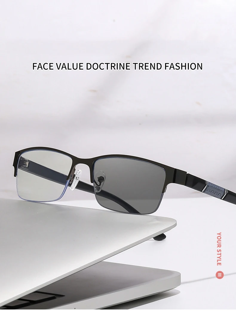 Multifokale Farbwechselnde Herren-Halbrahmen-Smart-Zoom-Brille für Nah- und Fernsicht 806 – Detail 4