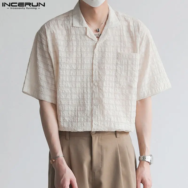 

Handsome Well Fitting Tops INCERUN Men's Loose Collared Short Sleeved Shirts Casual Streetwear Male All-match Blouse S-5XL 2024