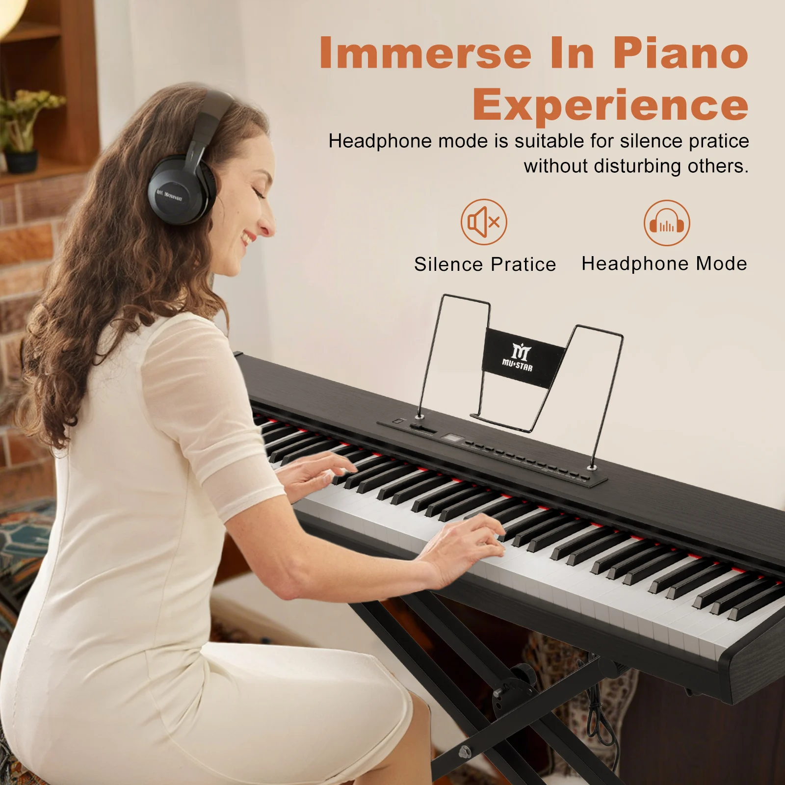 MUSTAR 88 Key Piano Keyboard Semi Weighted, Portable Digital Piano with 800 Tones, 600 Rhythms, 80 Demo, Height-Adjustable Stand, Carrying Case, USB MIDI, Wireless Connection, Sustain Pedal