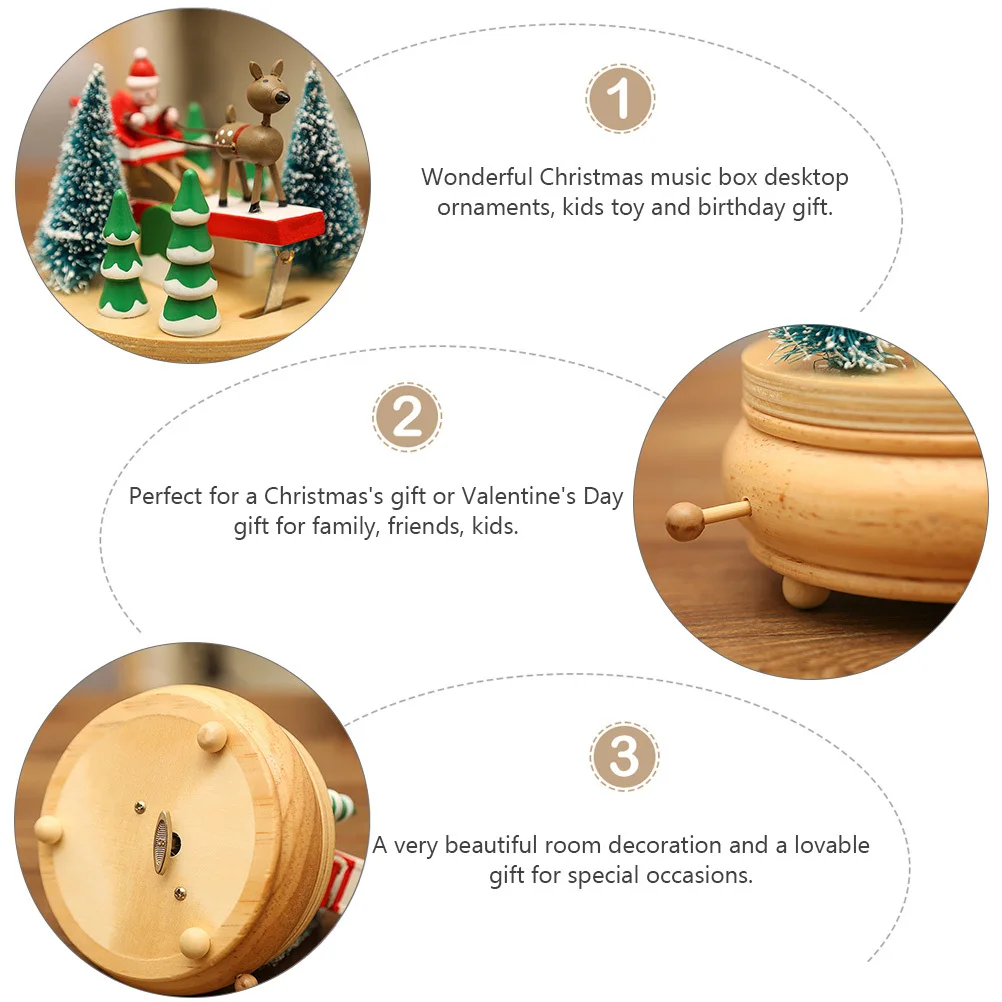 

1Pcs Wooden Music Box Decoration Deer Pull Cart Christmas Gift Rotating Table Ornament Lovely Adornment Christmas Gift