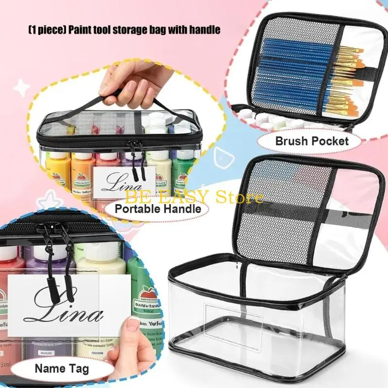 E28F Clear PVC Paint Bottle Storage Case for 24 Standard Acrylic Paints, with Front Identification Slot, Portable Design, and
