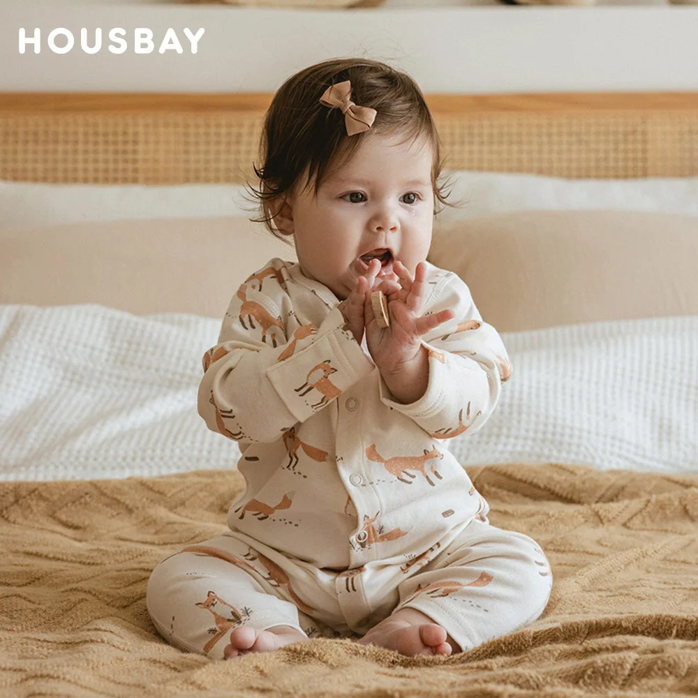 Baby-Strampler, 2–9 Monate, Mädchen, Jungen, Säuglings-Nachtwäsche, süßer Fuchs, bedruckt, 100 % Baumwolle, hochwertige, nahtlose Verarbeitung, Baby-Pyjama