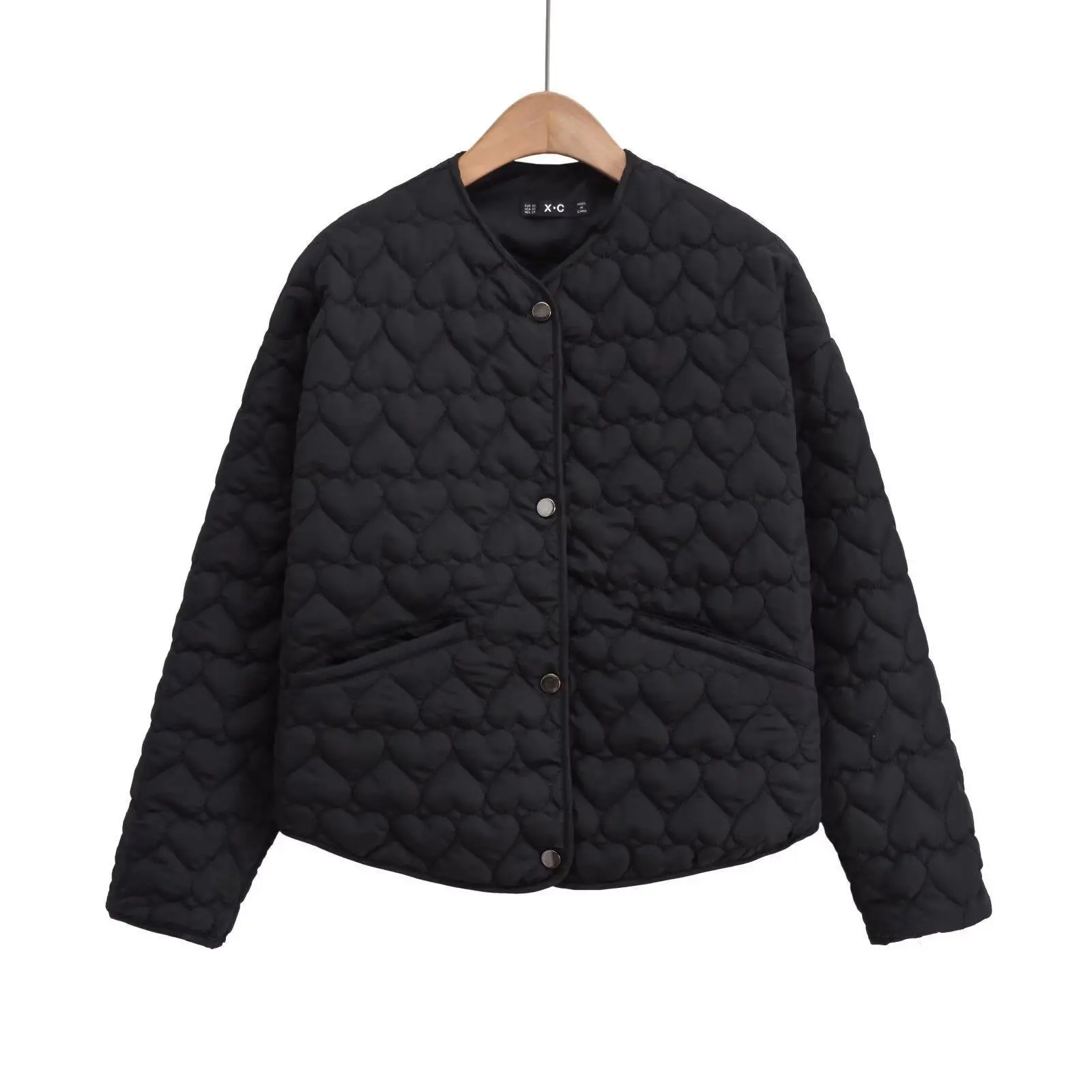 

Autumn and Winter New Women's Street Fashion Quilted Cotton Jacket with Heart Pattern Coat Women