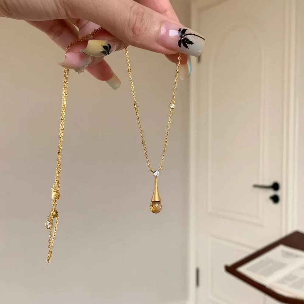 قلادة على شكل طقم من الزركون المصقول مطلية بالذهب للنساء مجوهرات #5