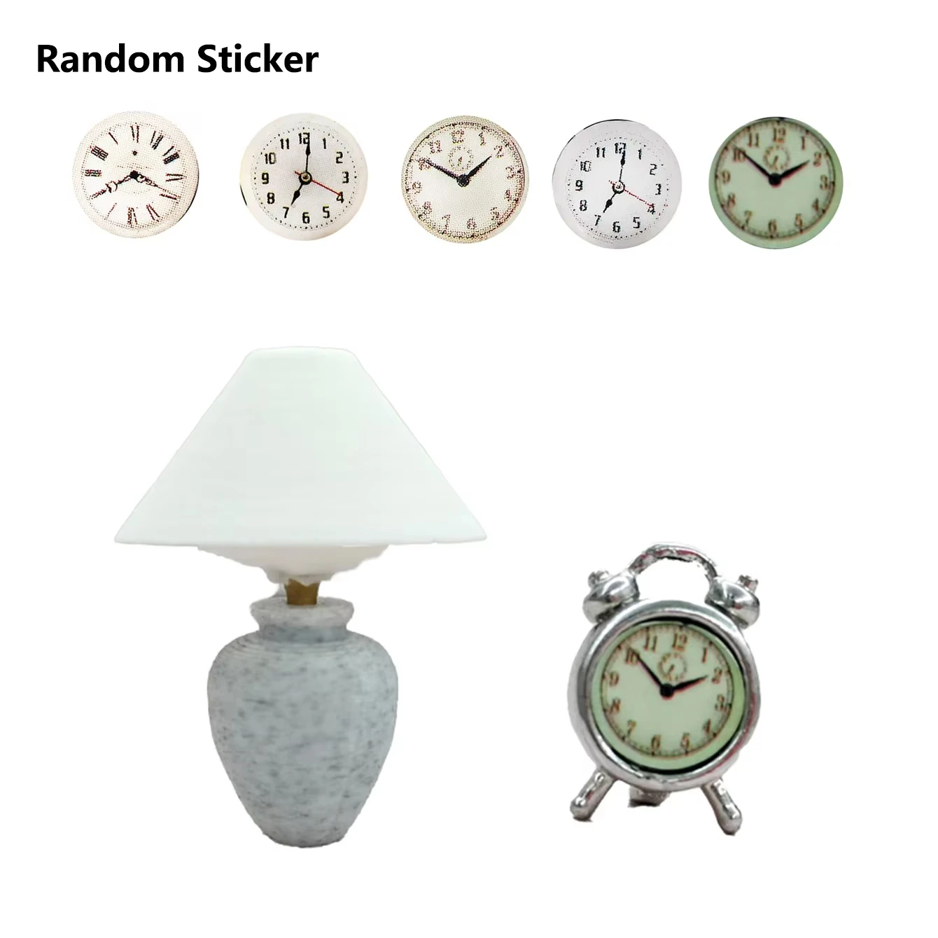 Mini Desk Lamp Alarm Clock Set with Random Dials, 1:12 Scale Miniature Home Scene Decoration Accessories
