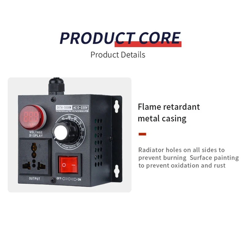 Variable Voltage Regulator 5000W Speed Temperature Light Voltage Uelatic Pressure Controller US Plug 2 Holes