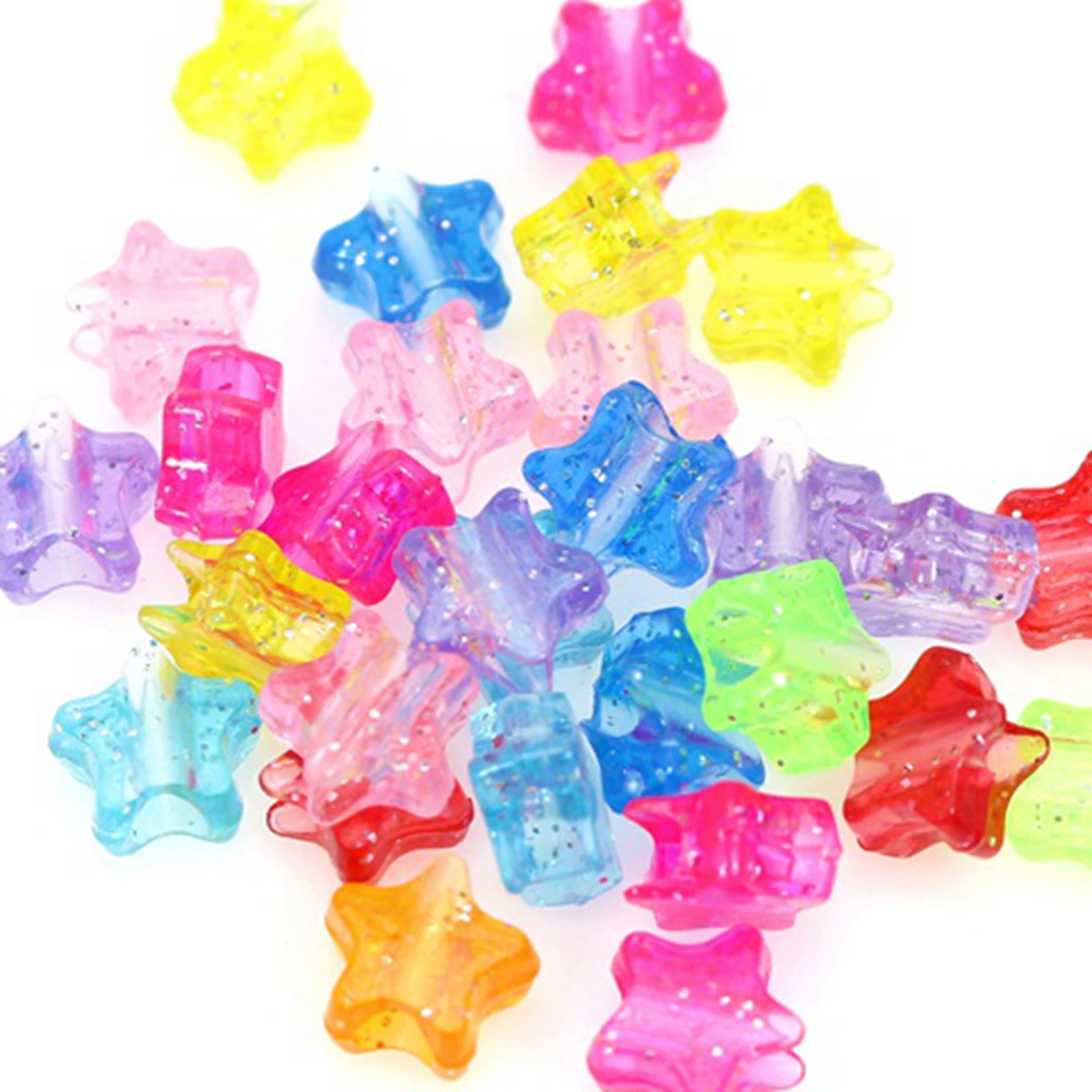 200 Mixed Transparent Glitter Color Star Pony Beads 10mm Big Hole 4mm Kids Craft Kandi Bracelet