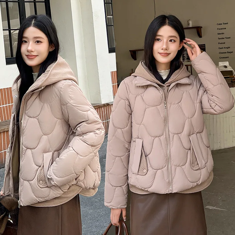 

Вязаное женское зимнее пальто Puffer Jaet Faion Bread Sle Thi, длинная хлопковая одежда с капюшоном из двух предметов