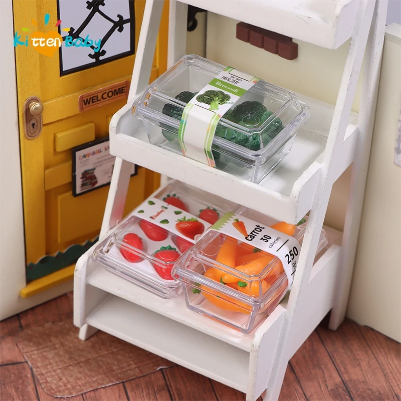 1/12 Scale Supermarket Store Decor Miniature Dollhouse Vegetable Fruit Box Packaged Simulated Food for Doll Accessories Toy