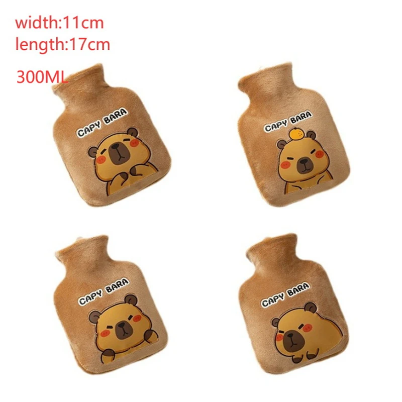 300ml Hot Water Bottle Cute Cartoon Capybara Plush Cover Washable Multipurpose Hand Warmer Washable Removable Hot Water Bag