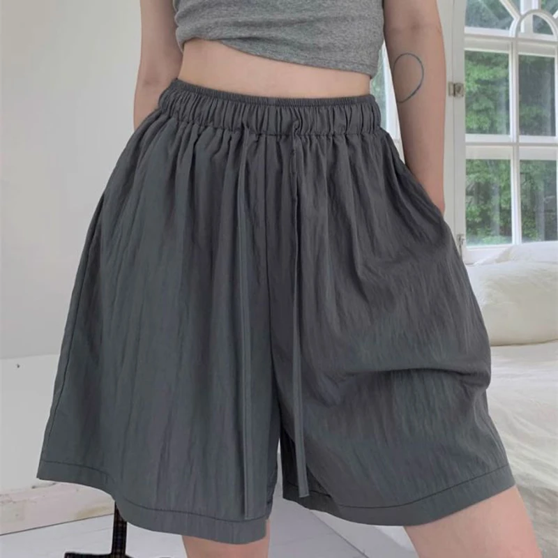

Hot Sale Summer Female High Waist Thin Ice Silk Joggers Women Baggy Thin Short Pants Girls Korean Solid Casual Shorts