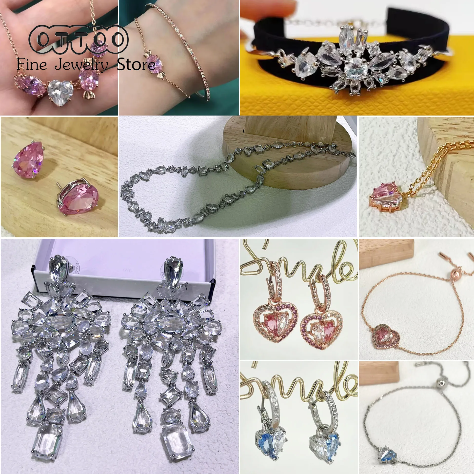 

Original Luxury Candy White Crystal Necklace for Women Trendy Fine Jewelry Sets Charms Candy Earrings Bracelet Party Accessories