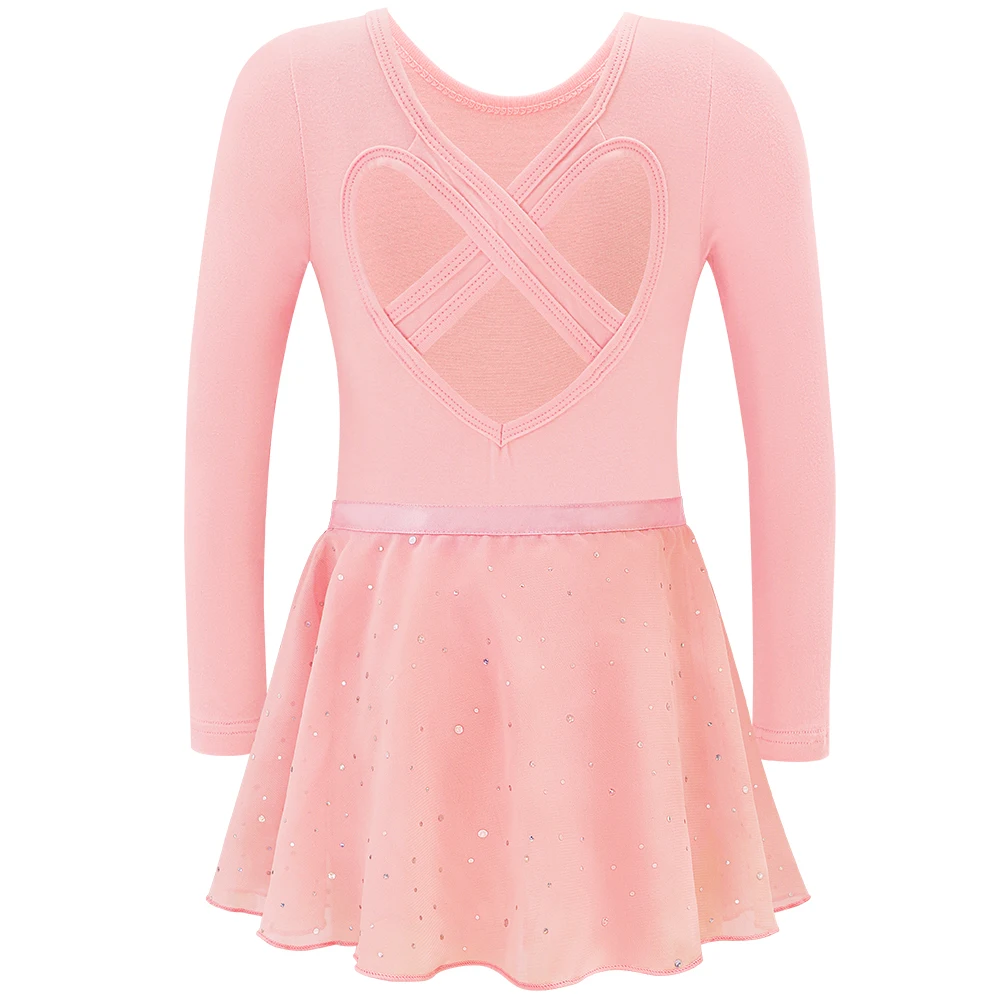 Mädchen Langarm Ballett Trikot Kind Tanz Tutu Kleid Herz Zurück Gymnastik Dancewear mit Gebunden Rock Outfit Set Bühne Kostüm – Detail 18