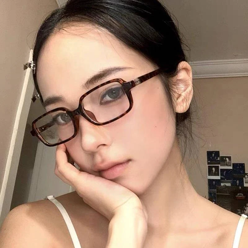 Y2K Retro Square Frame Glasses Women Leopard Ins Sweet Cool Eyewear Trend Brand Reading Computer Anti Blue Light Eyeglasses