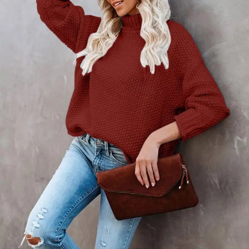 

72XE Женский свитер свободного кроя с высоким воротником и длинными рукавами