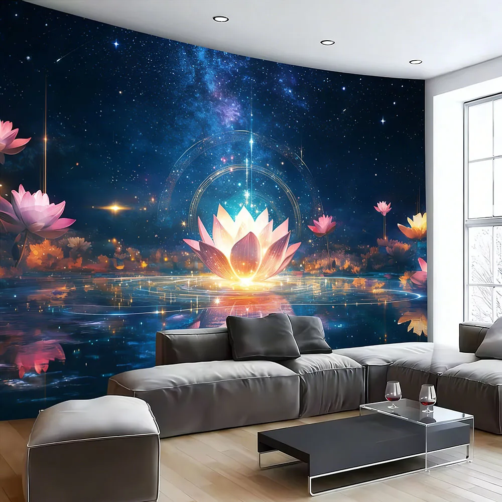 

Lotus Starry Sky Tapestry Yoga Meditation Hanging Painting Living Room Background Cloth Carpet Wall Decoration Home Decoration