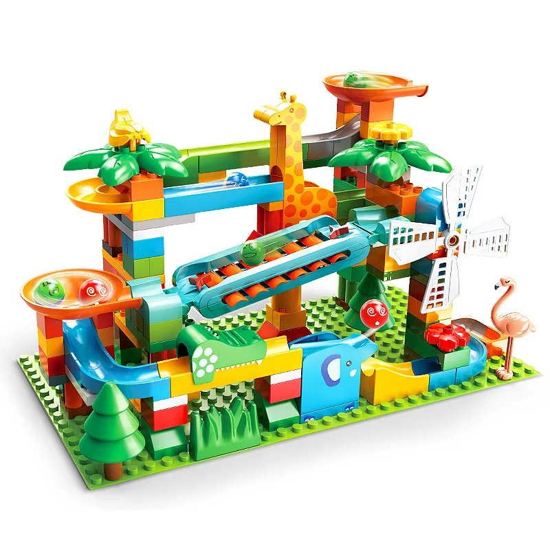 Big Building Blocks Marble Race Run Dinosaur Funnel Piano Slide Chute Track Maze Rolling Ball Compatible Parts Kids Gift Toys