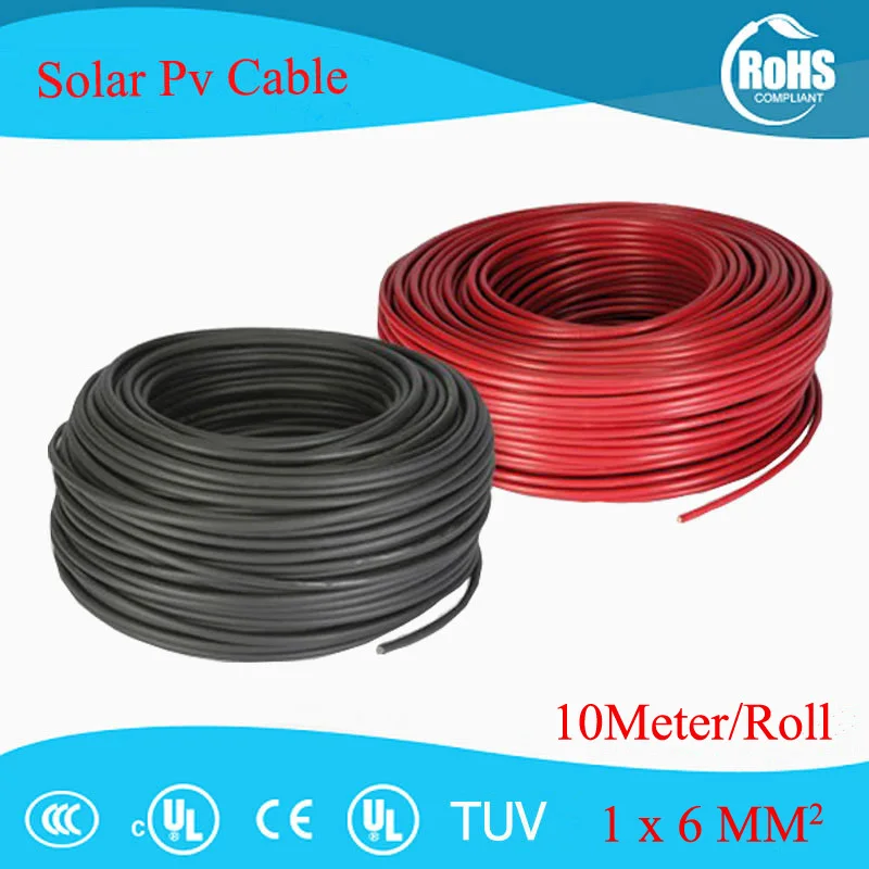 

20M 4MM2/6mm2 (12AWG/10AWG) Solar Cable Red or Black Pv Cable Wire Copper Conductor XLPE Jacket TUV Certifiction