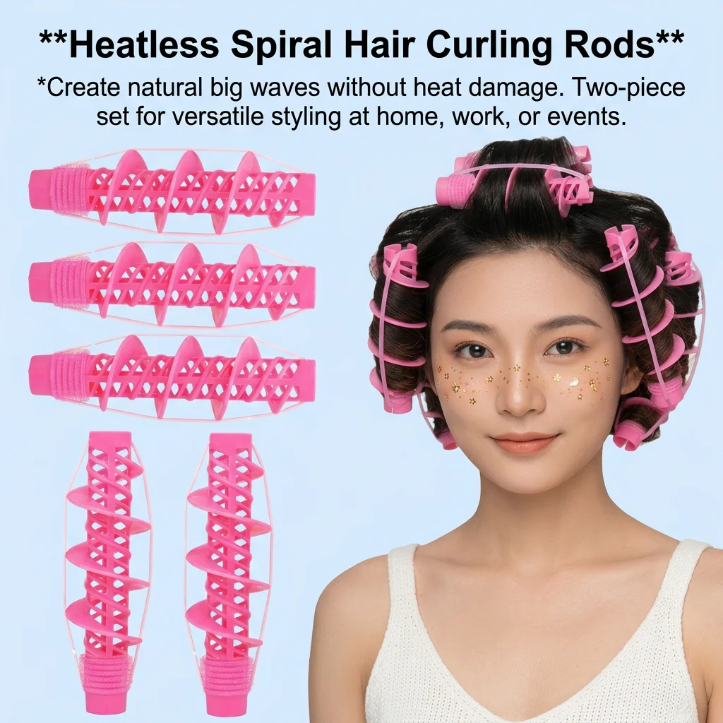 2pcs No Heat Hair Rollers Large Waves Spiral Curling Iron Lazy Curling Tool Plastic Blowout Hair Curling Iron for All Hair Types