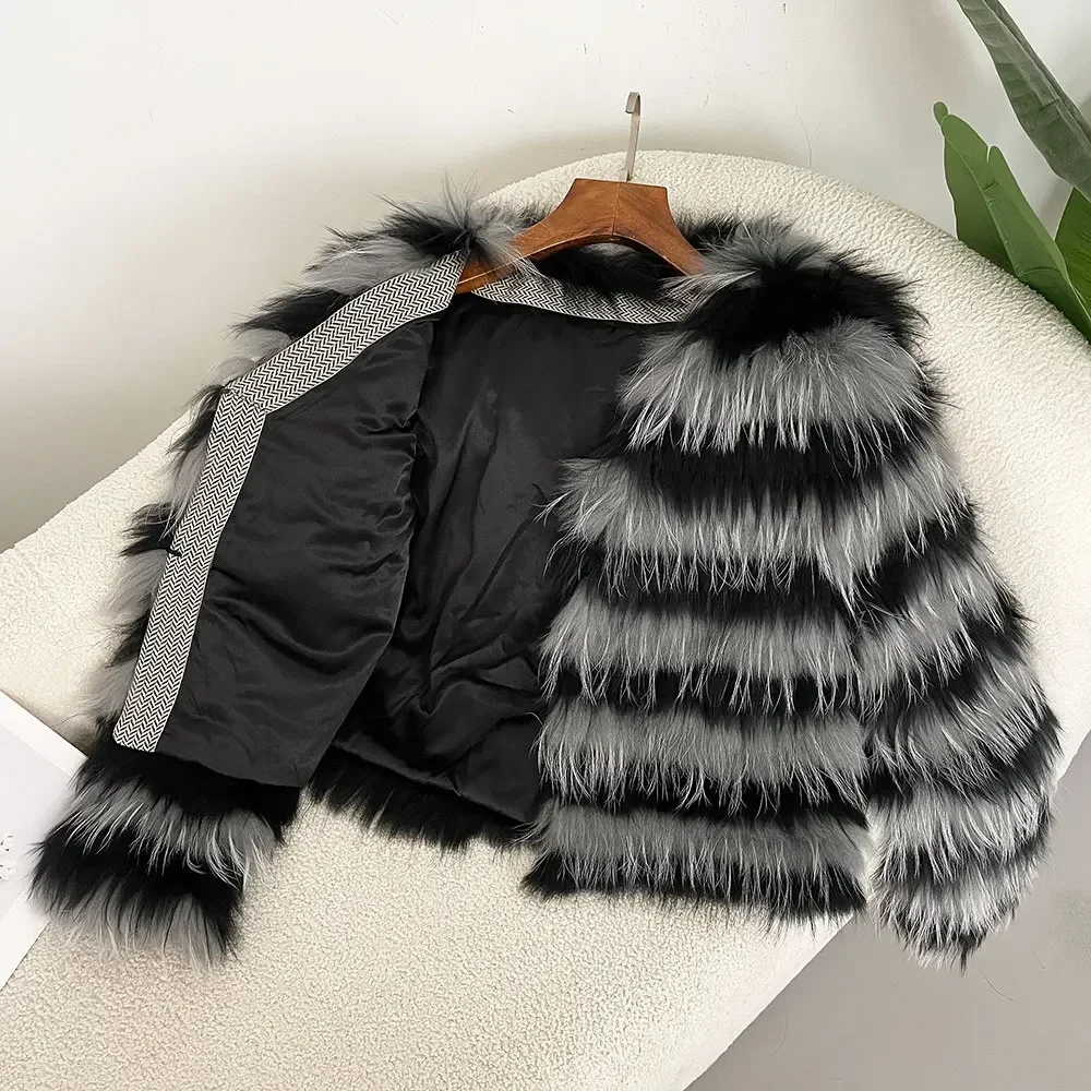 Winter Fashion Loose Casual Genuine Fur Coat Women Thickened Warm Natural Raccoon Wool Braided Jacket Luxurious Street Commuting