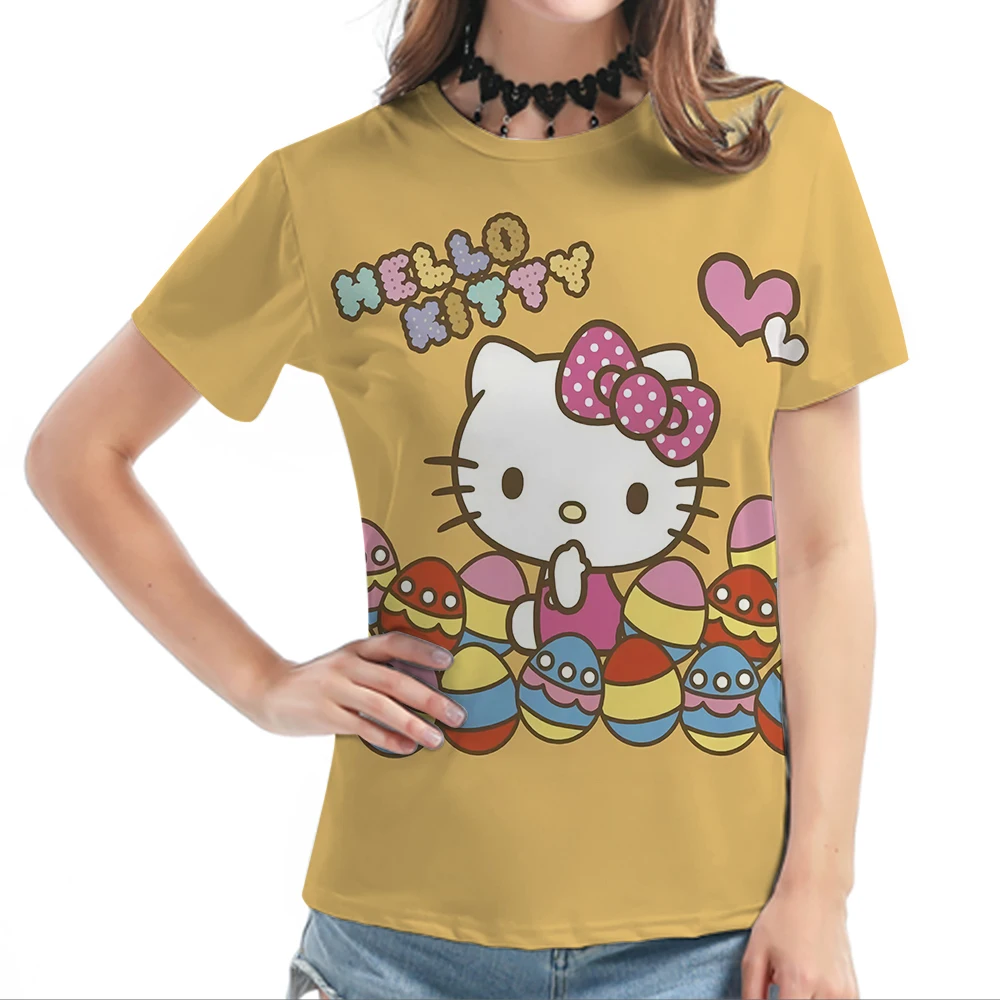 New Short Sleeve Women Summer T-shirt 3D Fashion Hello Kitty Printing Harajuku T Shirt Oversized Girls Tee Clothing O-Neck Top