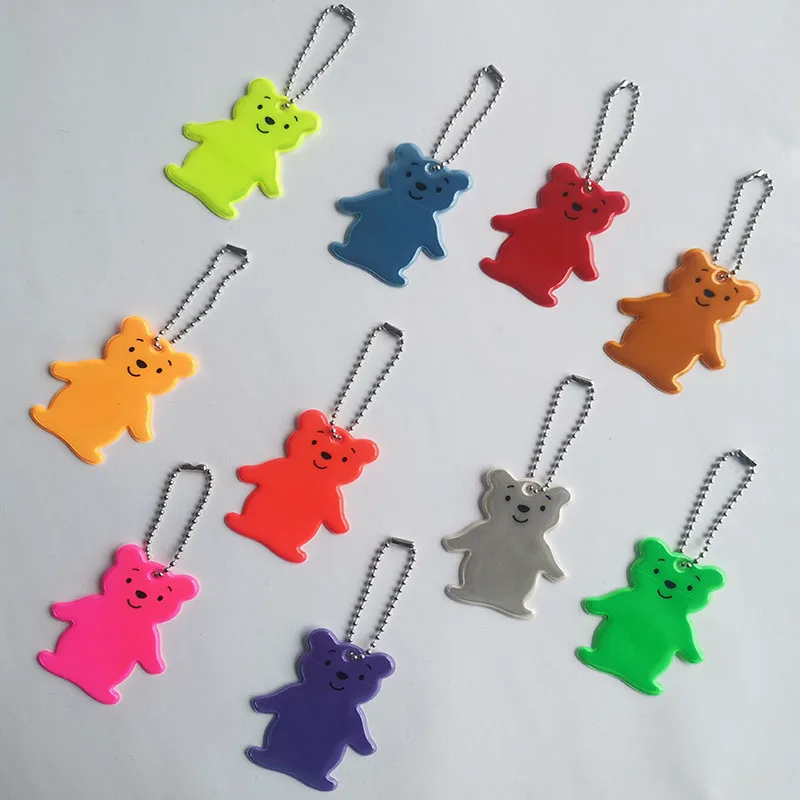 10Pcs Bear Reflector Reflective keychain Bag Pendant Accessories High Visibility Keyrings for Backpack Jackets Strollers