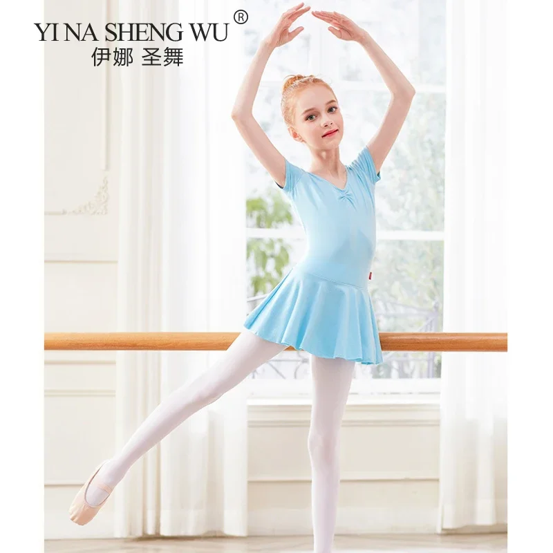 Ballet Dress Long/Short Sleeve Ballet Leotard Girls Cotton Back Bow-knot Children Practice Clothing Skirt Leotard Party Costumes