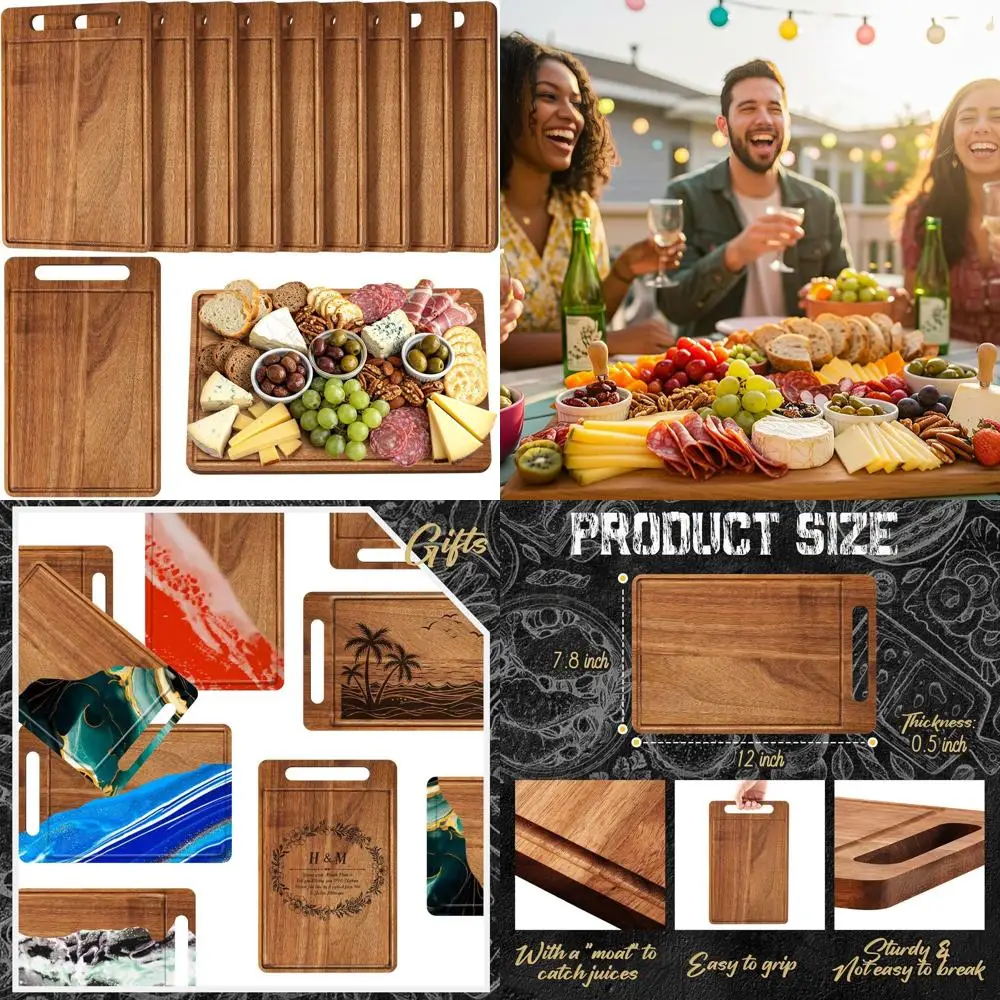 

Набор разделочных досок из дерева акации 12x7,8 дюймов из 10 штук с ручками, идеально подходит для приготовления и сервировки на кухне