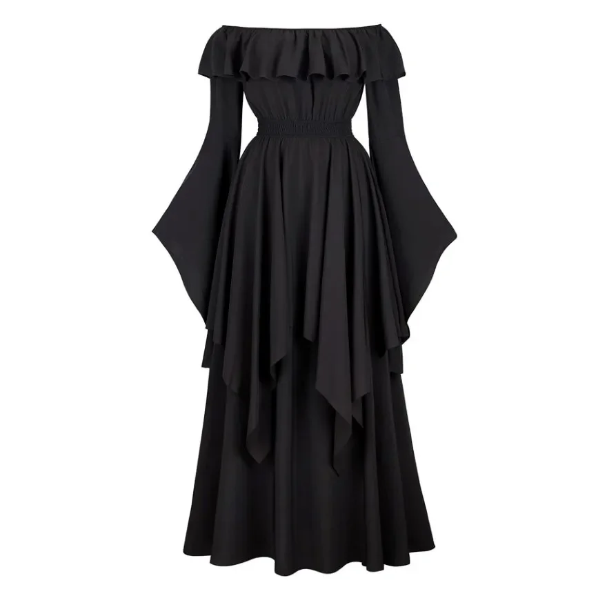 Abito rinascimentale a vita alta elastico con spalle scoperte per donna Abito smock medievale a maniche lunghe Abito da sera elegante Taglie forti